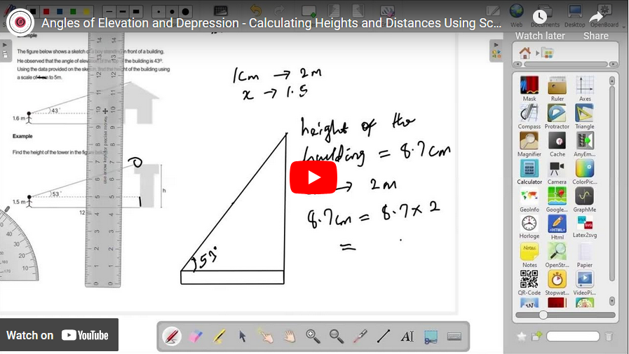 angles of elevation and depression - calculating heights and distances using scale drawings