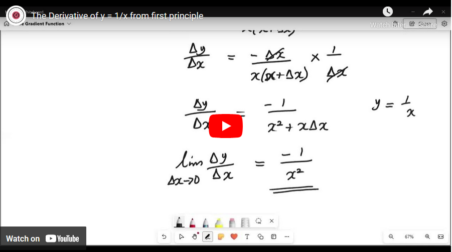 the derivative of y = 1/x from the first principle